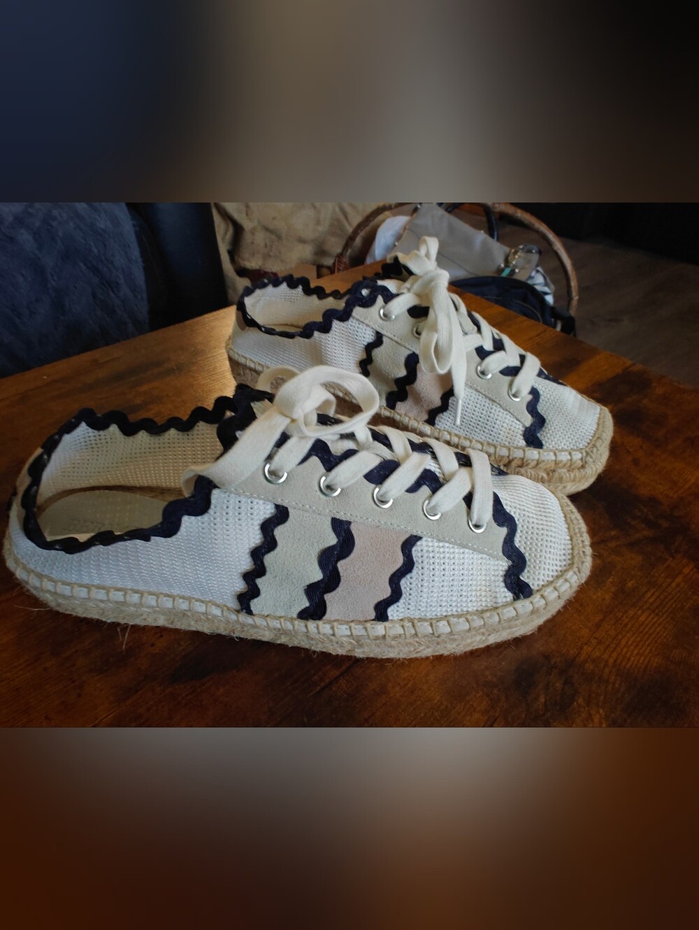 Bernardo Vale Espadrille Sneakers Cream Leather Zigzag Anthropologie 10 US New